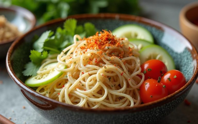 Bol de nouilles shirataki avec légumes frais, une option saine pour contrôler l'appétit.