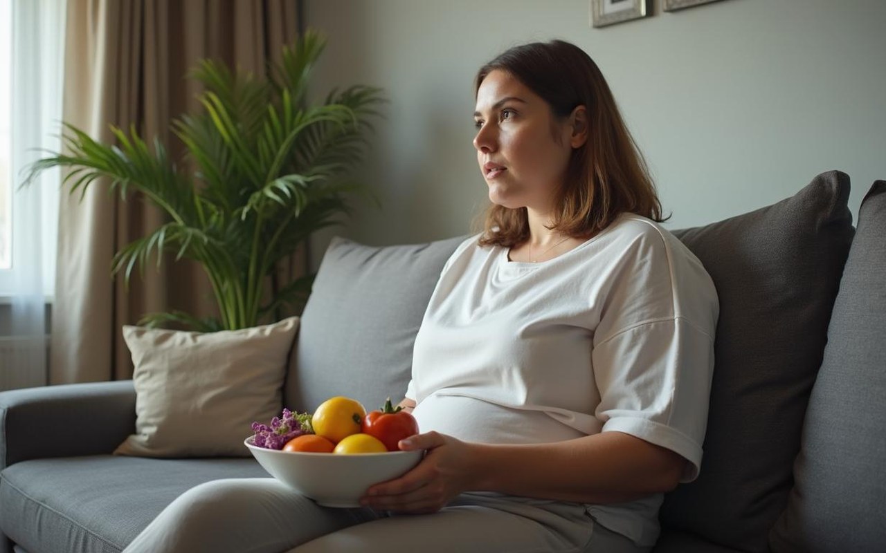 Patient réfléchissant à son alimentation équilibrée pour gérer son poids sous traitement.
