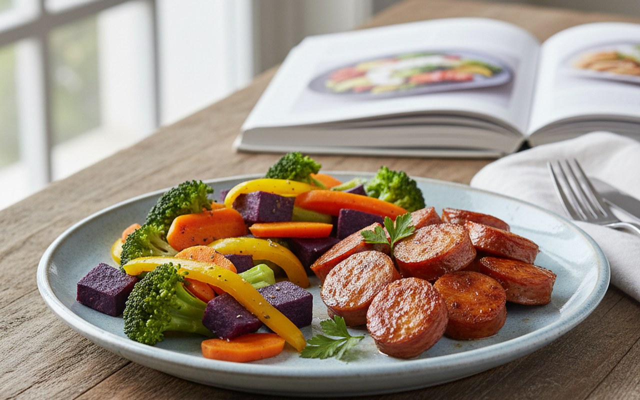Chorizo cuit dans un plat coloré, sûr pour les femmes enceintes.