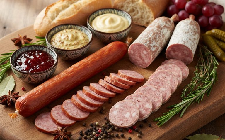 Comparaison entre saucisse de Francfort et saucisse de Strasbourg sur une planche de charcuterie.