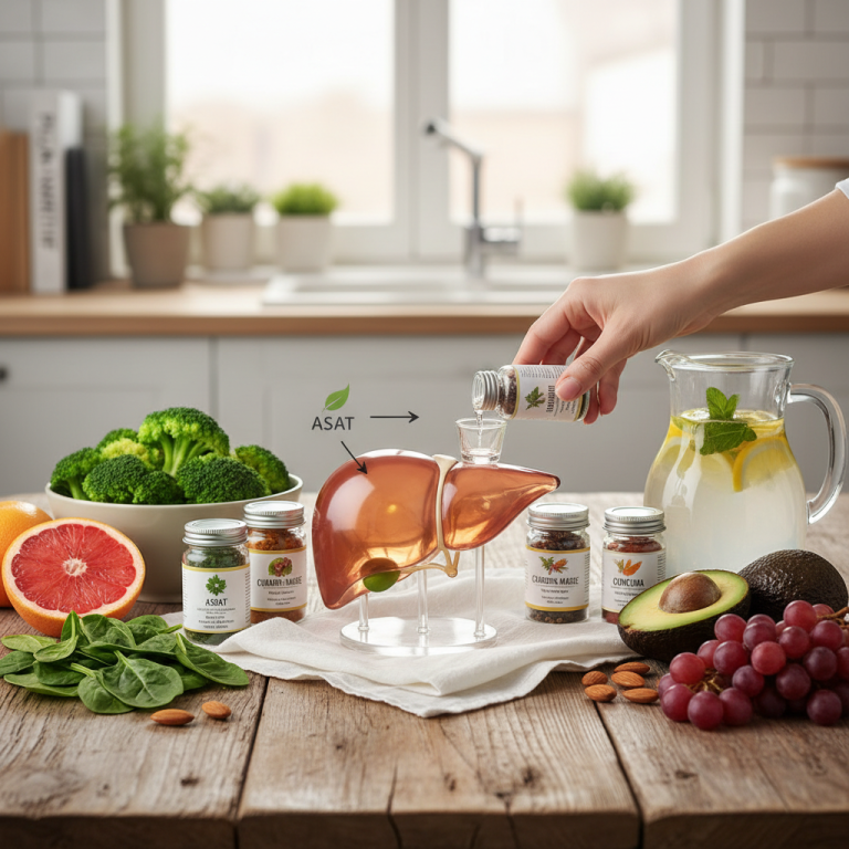 Illustration réaliste sur Transaminases ASAT : préserver la santé du foie par une alimentation adaptée