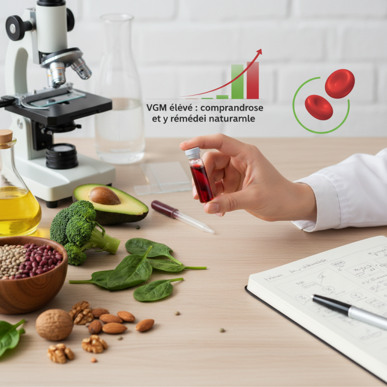 Illustration réaliste sur VGM élevé : comprendre la macrocytose et y remédier naturellement