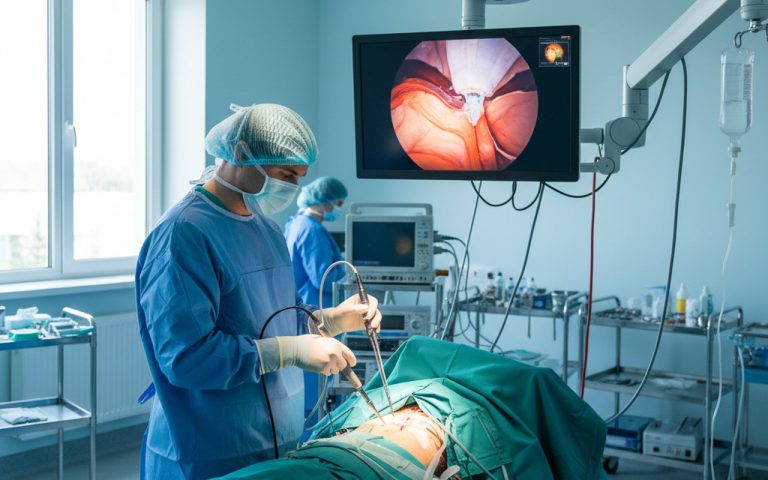 Chirurgien orthopédique réalisant une chirurgie de l'épaule avec des techniques minimalement invasives.