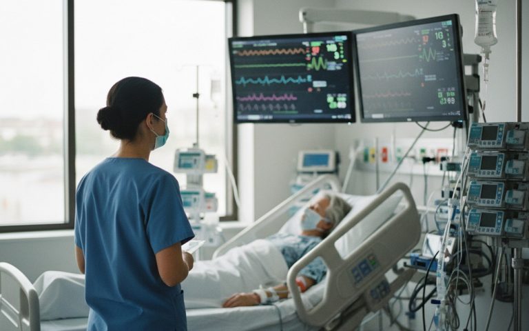 Surveillance médicale d'un patient en soins intensifs avec un moniteur médical.