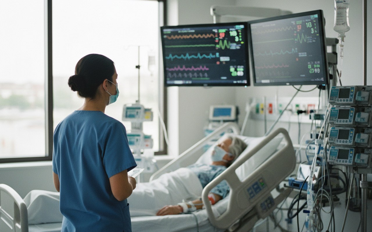 Surveillance médicale d'un patient en soins intensifs avec un moniteur médical.