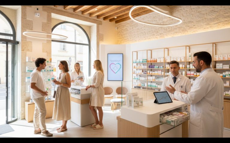 Pharmacie moderne à Antibes offrant divers services de santé.