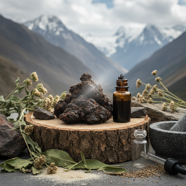 Illustration réaliste sur Shilajit danger : risques et précautions